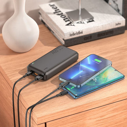 Externí baterie HOCO J101A, 20000mAh, 22.5W, QC + PD, 1 x USB-C - 2 x USB-A, Černá