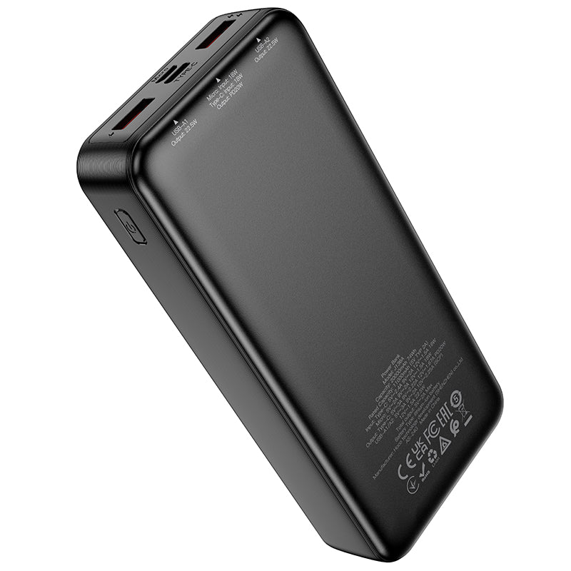 Externí baterie HOCO J136A, 20000mAh, 22.5W, QC + PD, 1 x USB-C - 2 x USB-A, Černá