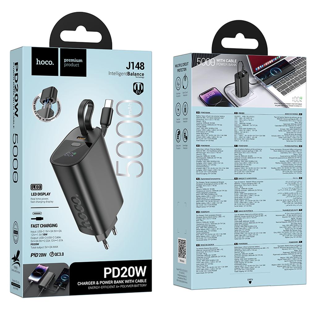 Powerbanka HOCO J148 2v1, 5000 mAh, 20 W, PD, 2× USB-C, černá