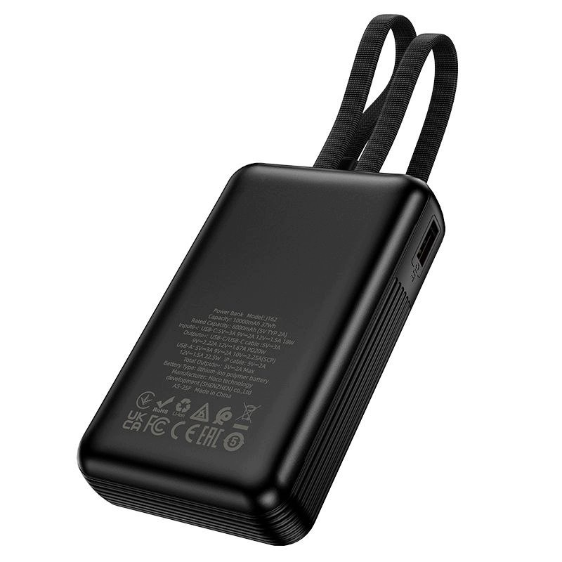Externí baterie HOCO J162, 10000mAh, 22.5W, QC + PD, 1 x Lightning - 1 x USB-A - 2 x USB-C, Černá
