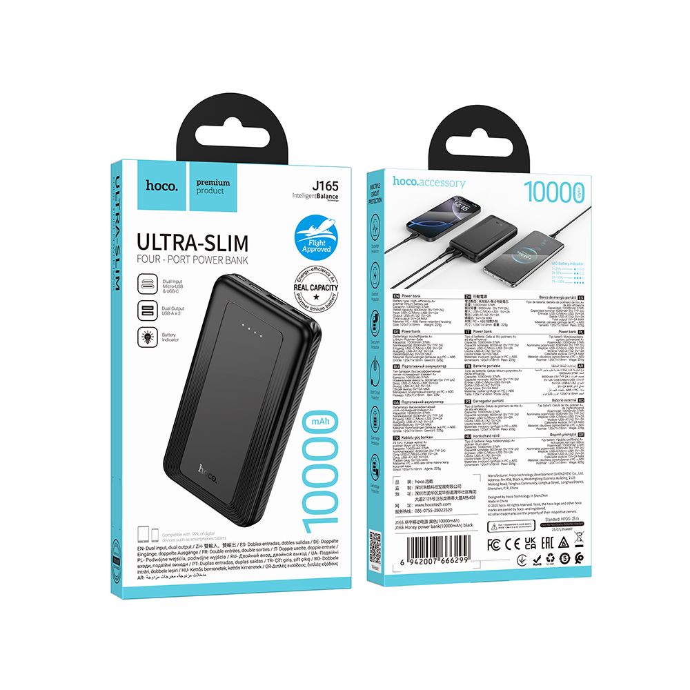 Externí baterie HOCO J165A, 10000mAh, 10W, 2 x USB-A, černá
