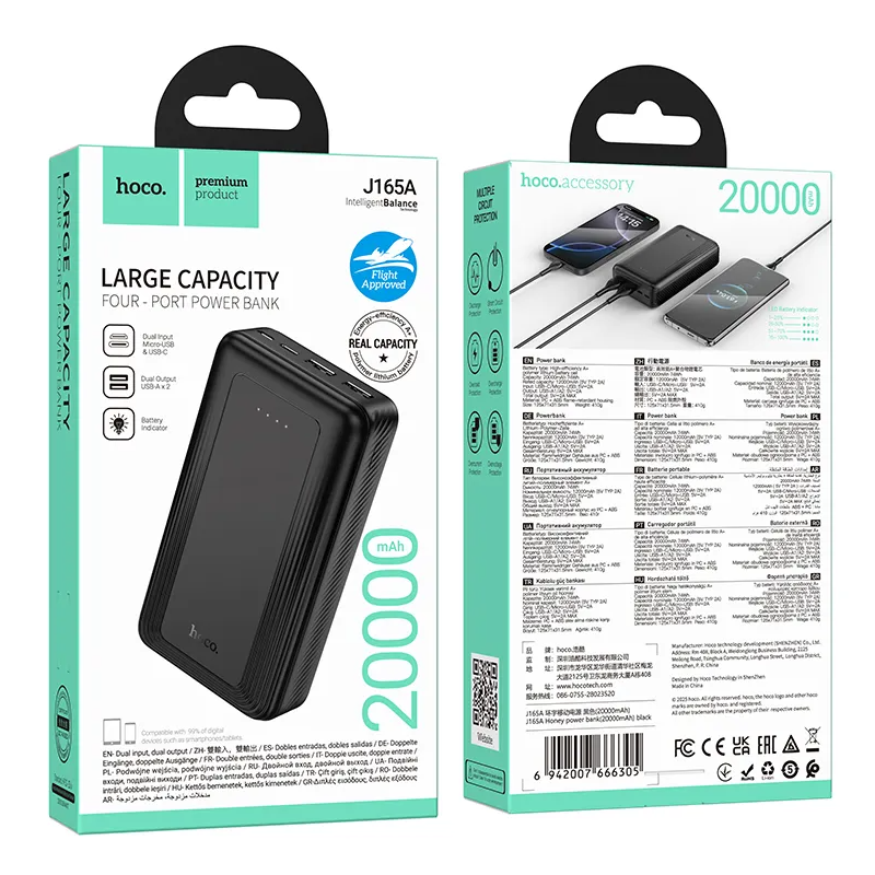 Externí baterie HOCO J165A, 20000mAh, 10W, 2 x USB-A, černá