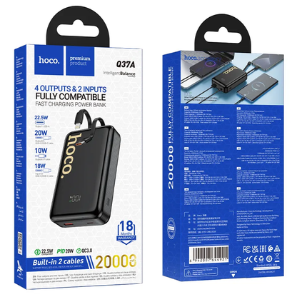 Externí baterie HOCO Q37A, 20000mAh, 22,5W, QC + PD, 1 x Lightning - 1 x USB-A - 2 x USB-C, černá