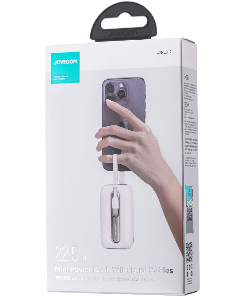 Externí baterie Joyroom Colorful Series JR-L012, 10000mAh, 22.5W, QC + PD, 1 x Lightning - 2 x USB-C, Bílá