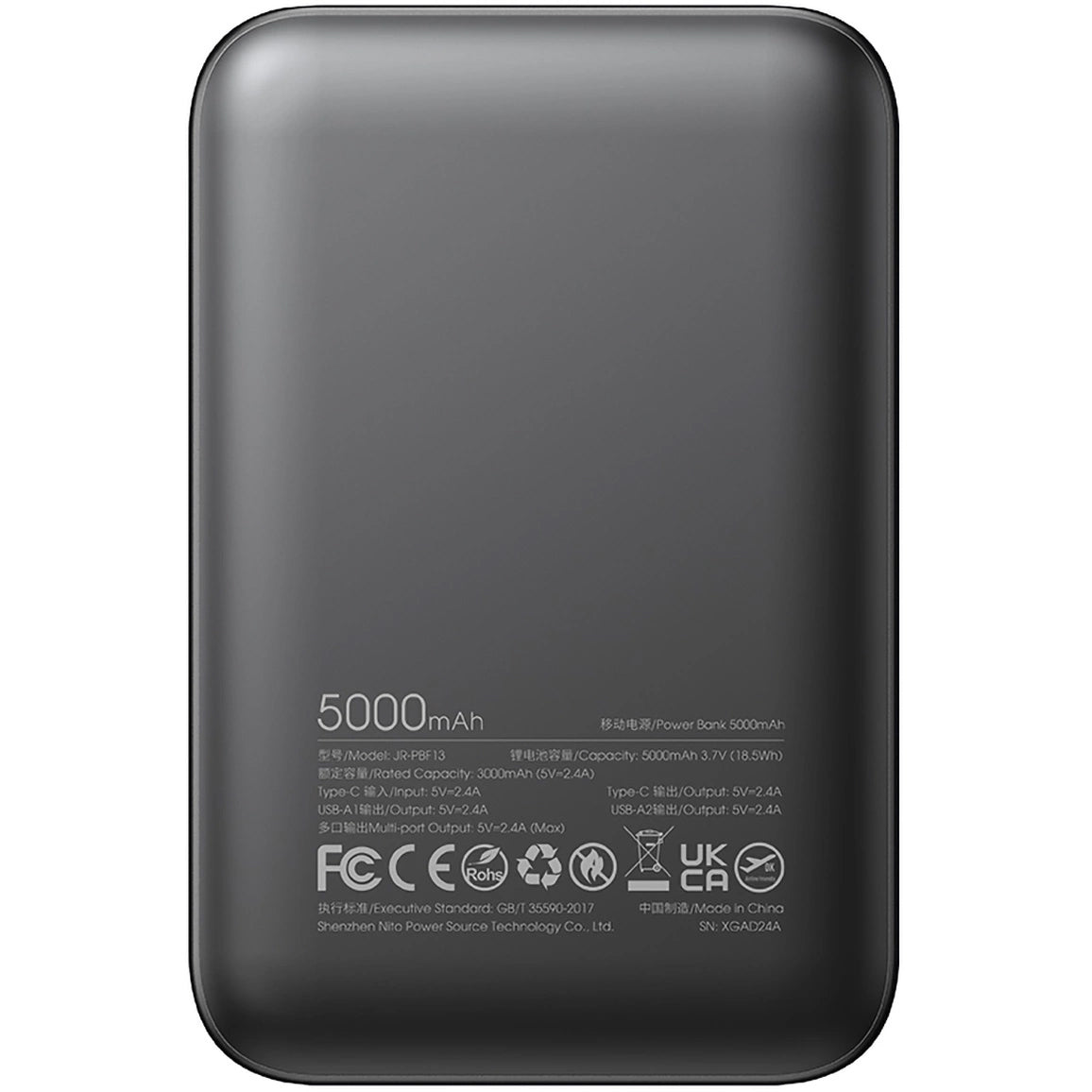 Externí baterie Joyroom JR-PBF13, 5000mAh, 12W, 1 x USB-C - 2 x USB-A, Černá