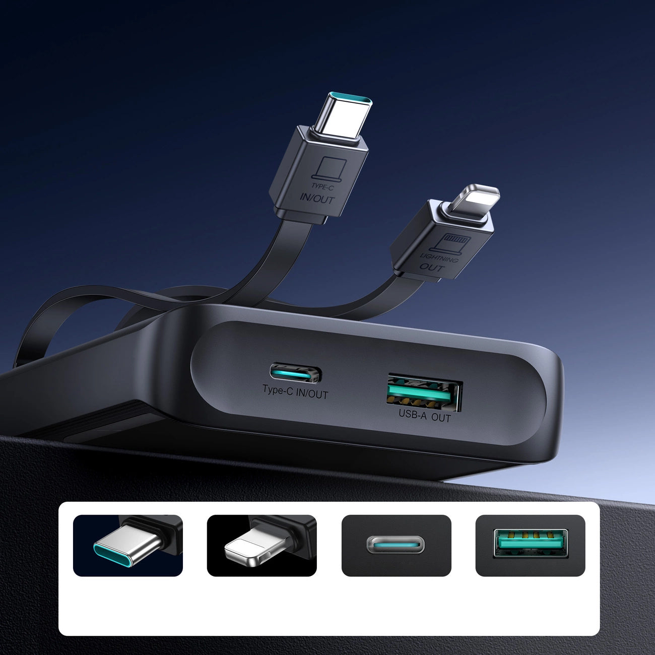 Externí baterie Joyroom JR-PBF19, 10000mAh, 22.5W, QC + PD, 1 x Lightning - 1 x USB-A - 2 x USB-C, Černá