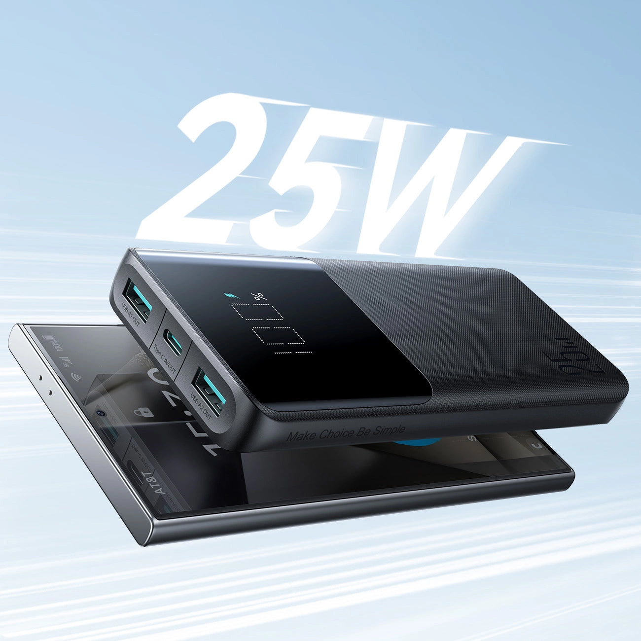 Externí baterie Joyroom JR-PBF20, 10000mAh, 25W, QC + PD, 1 x USB-C - 2 x USB-A, Černá