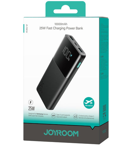 Externí baterie Joyroom JR-PBF20, 10000mAh, 25W, QC + PD, 1 x USB-C - 2 x USB-A, Černá
