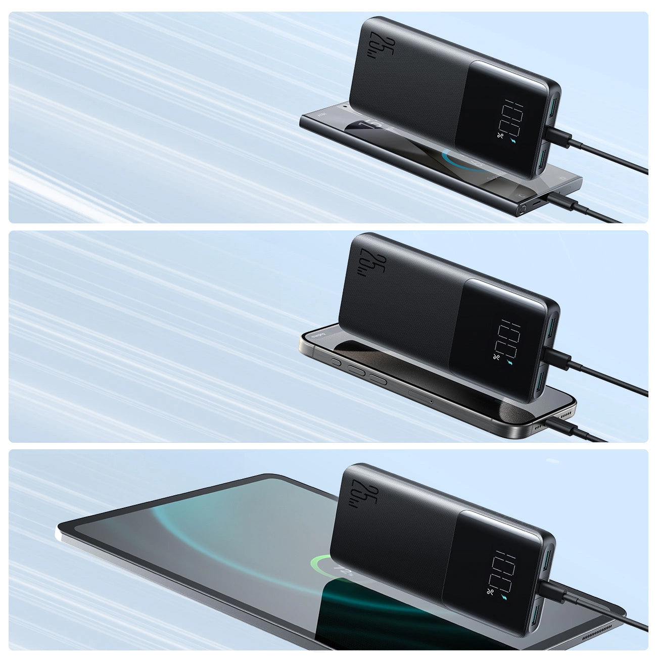 Externí baterie Joyroom JR-PBF20, 10000mAh, 25W, QC + PD, 1 x USB-C - 2 x USB-A, Černá