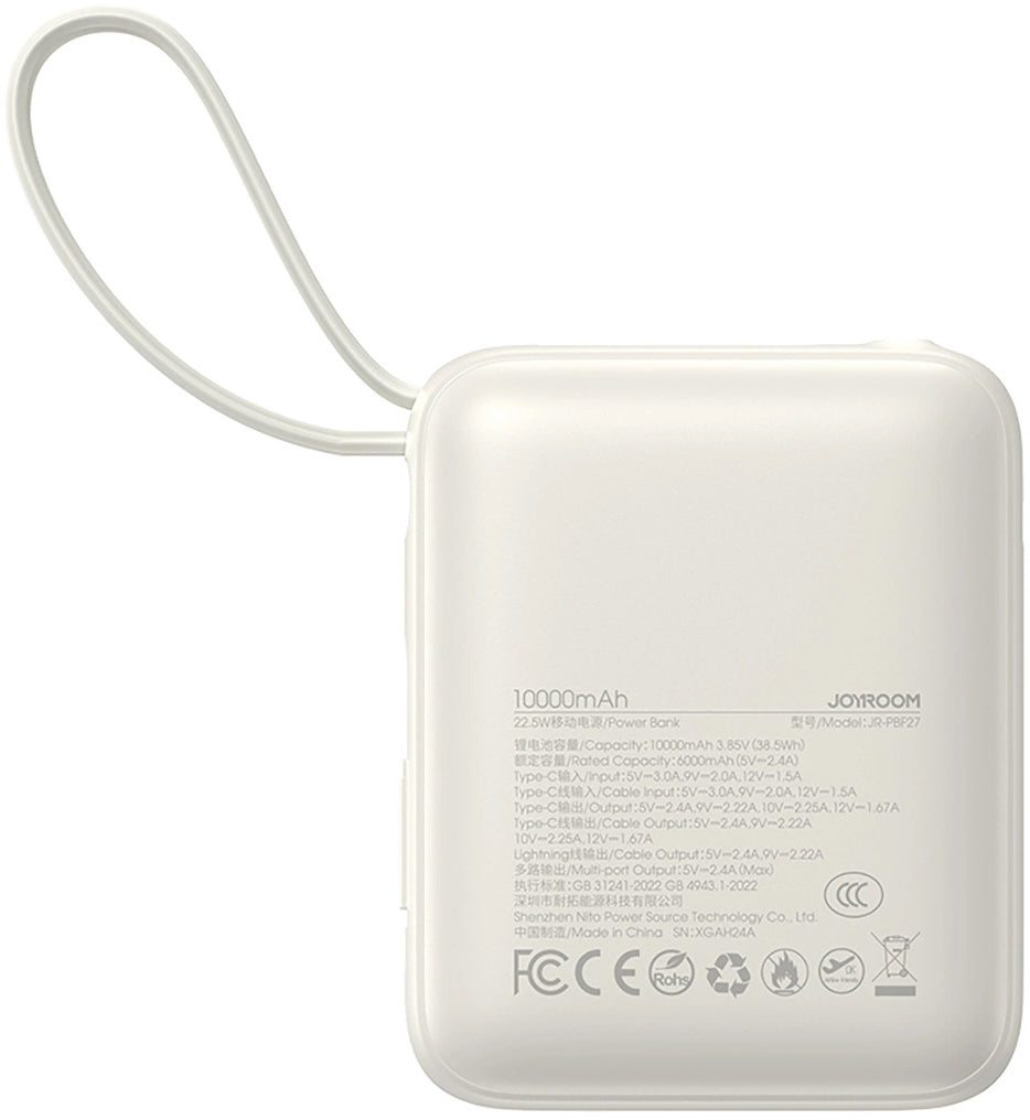 Externí baterie Joyroom JR-PBF27, 10000mAh, 22.5W, PD, 1 x Lightning - 2 x USB-C, Bílá