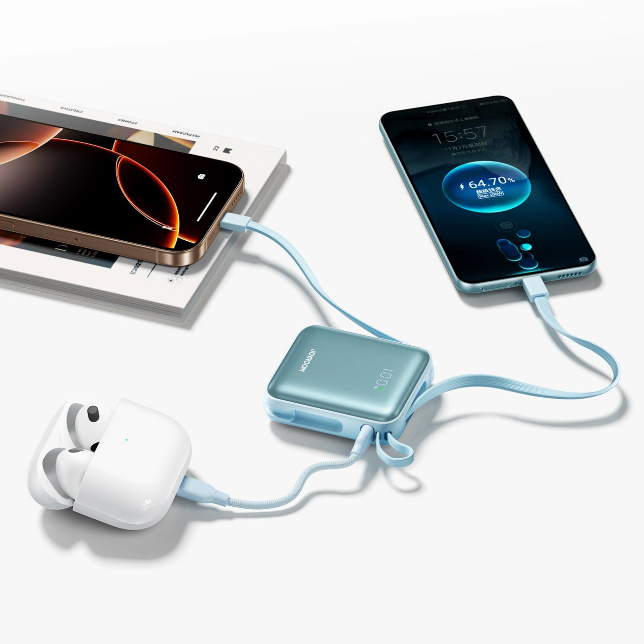 Externí baterie Joyroom JR-PBF27, 10000mAh, 22.5W, PD, 1 x Lightning - 2 x USB-C, Modrá
