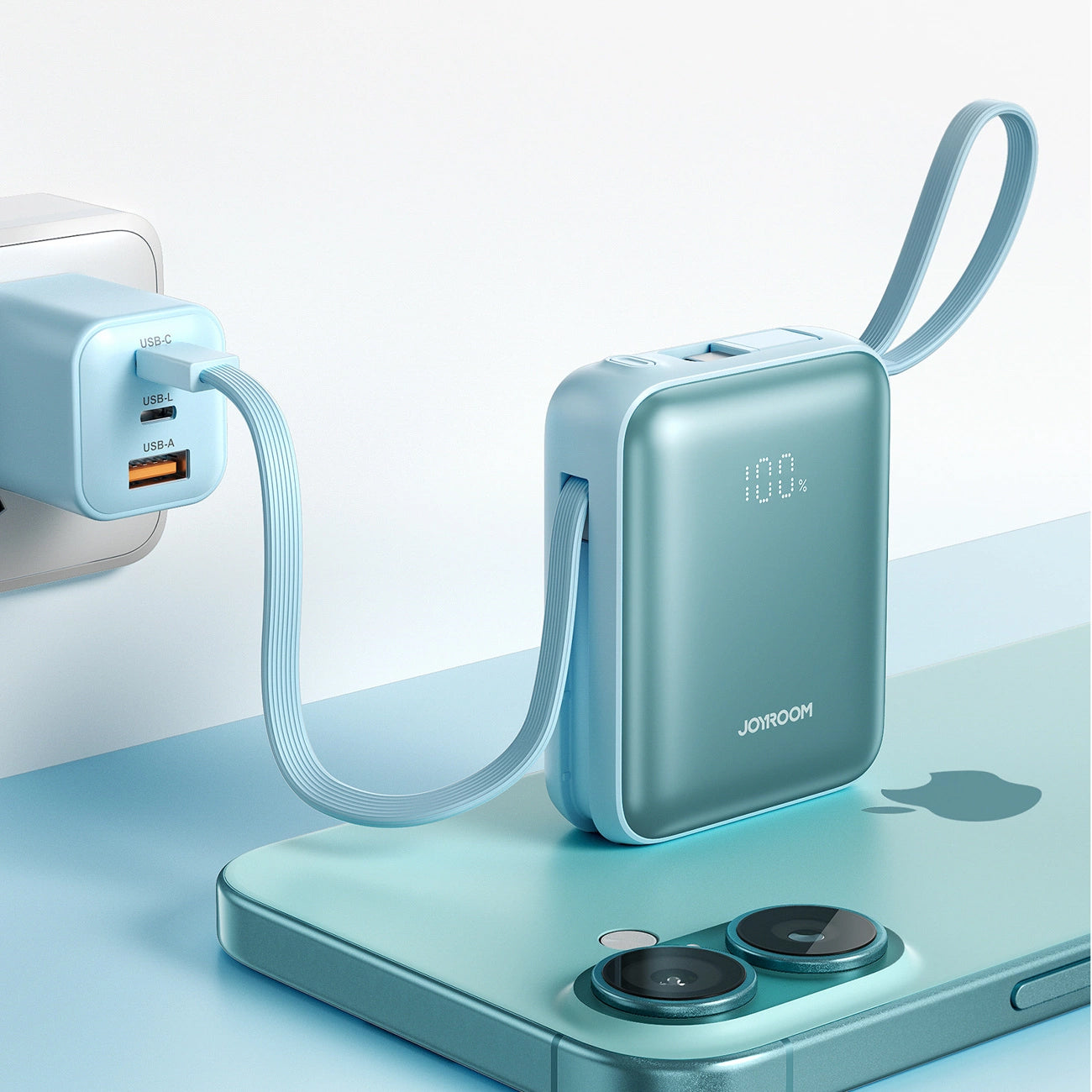 Externí baterie Joyroom JR-PBF27, 10000mAh, 22.5W, PD, 1 x Lightning - 2 x USB-C, Modrá