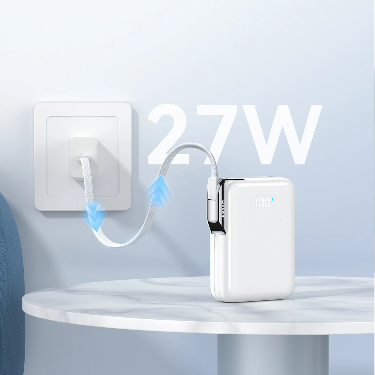 Externí baterie Joyroom JR-PBF27 Pro, 10000mAh, 30W, QC + PD, 1 x Lightning - 2 x USB-C, Bílá