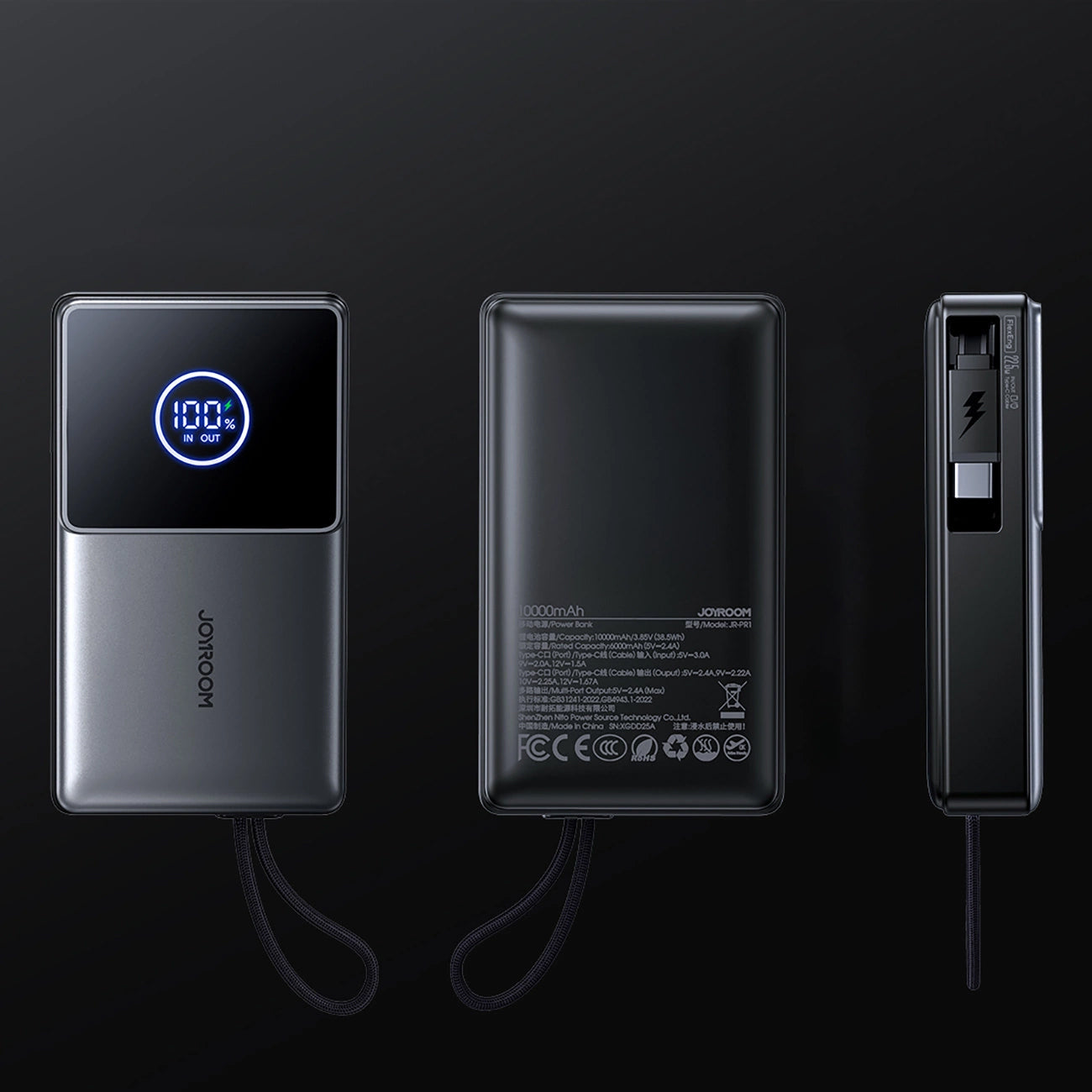 Externí baterie Joyroom JR-PR1, 10000mAh, 22.5W, PD, 2 x USB-C, Šedá