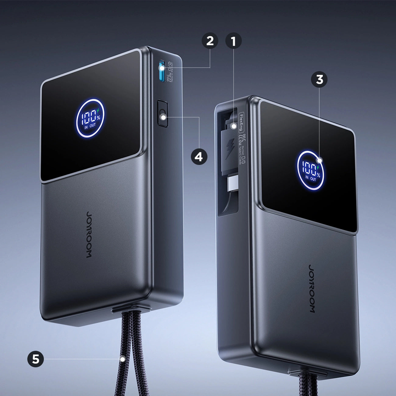 Externí baterie Joyroom JR-PR1, 10000mAh, 22.5W, PD, 2 x USB-C, Šedá