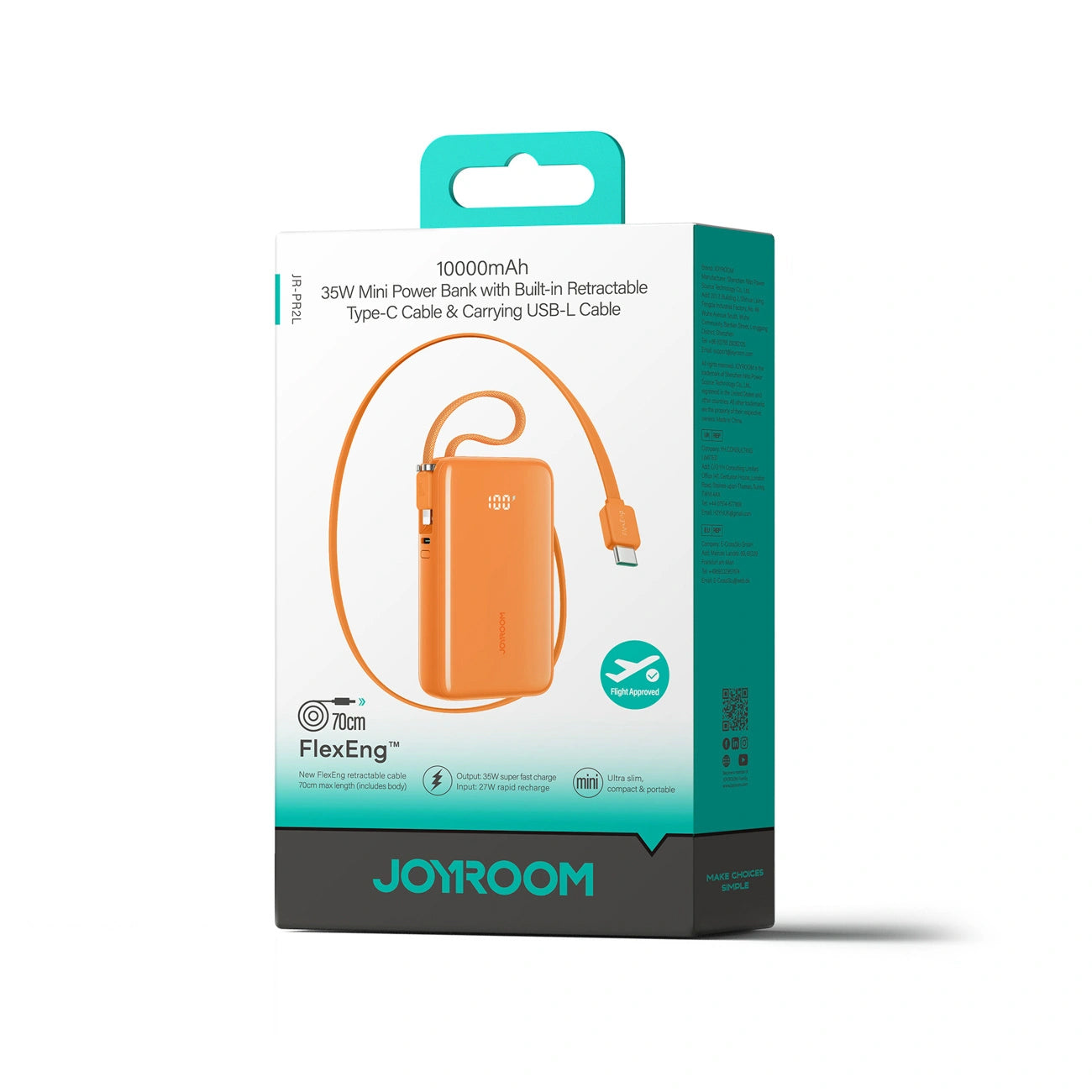 Externí baterie Joyroom JR-PR2L, 10000mAh, 35W, QC + PD, 1 x Lightning - 2 x USB-C, Oranžová