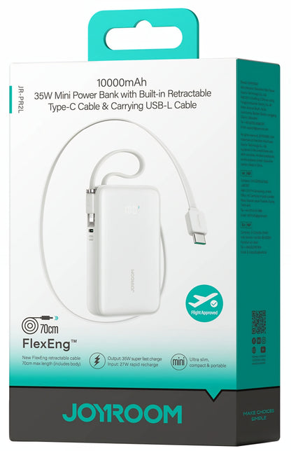 Joyroom JR-PR2L External Battery, 10000mAh, 35W, QC + PD, 1 x Lightning - 1 x USB-C, White