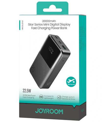 Externí baterie Joyroom JR-QP192, 20000mAh, 22.5W, QC + PD, 1 x USB-A - 2 x USB-C, Černá