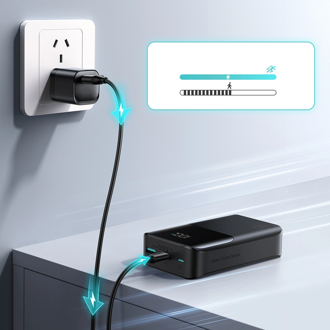 Externí baterie Joyroom JR-QP192, 20000mAh, 22.5W, QC + PD, 1 x USB-A - 2 x USB-C, Černá