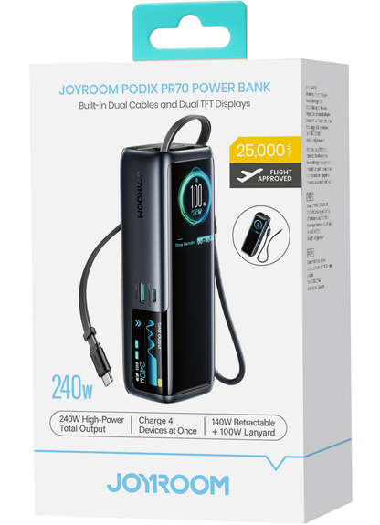 Powerbanka Joyroom PODIX PR70, 25000 mAh, 240 W, QC + PD, 1× USB-A – 3× USB-C, černá