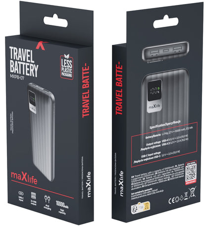 Externí baterie MaXlife MXPB-07, 10000mAh, 10W, 2 x USB-A, Černá