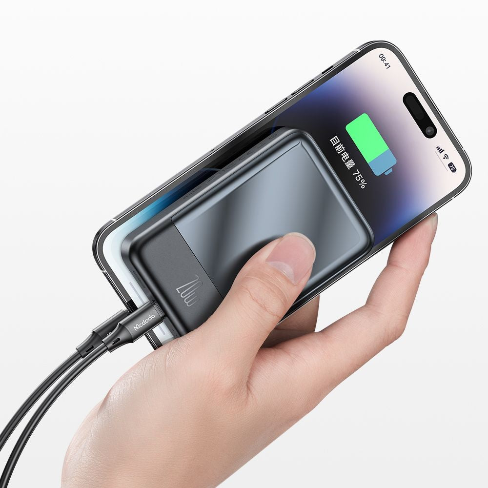 Bezdrátová externí baterie McDodo MC-4261 Ambilight, 10000mAh, 20W, PD + FQI, 1 x QI - 1 x USB-C, černá.