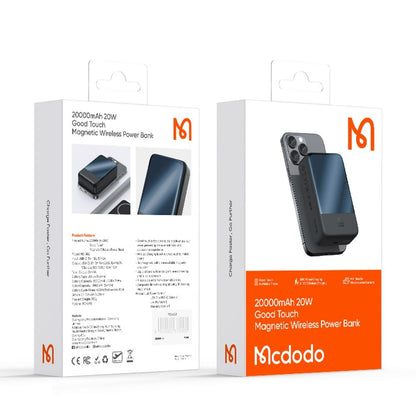Bezdrátová externí baterie McDodo MC-5021 Ambilight, 20000mAh, 20W, PD + FQI, 1 x QI - 1 x USB-C, černá