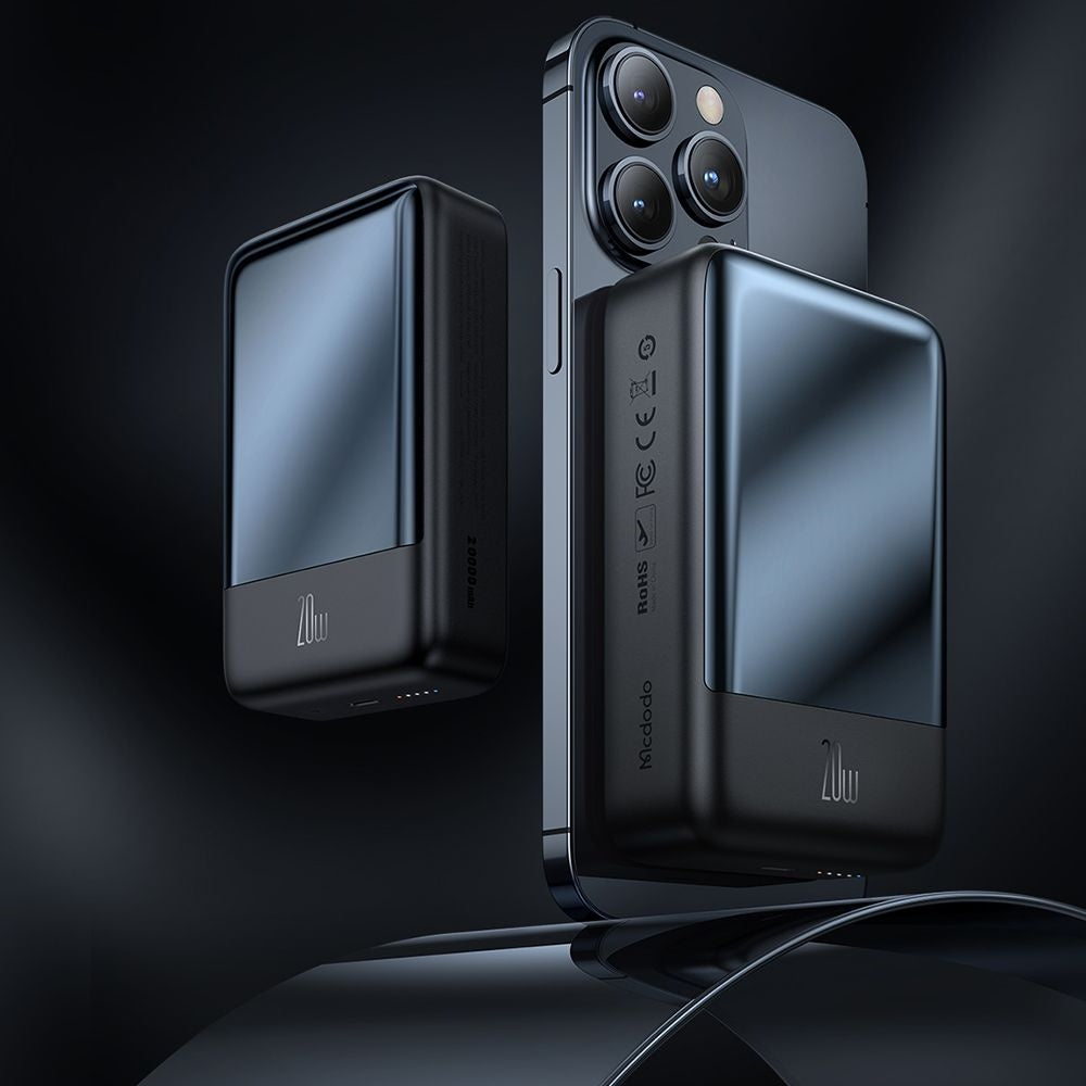 Bezdrátová externí baterie McDodo MC-5021 Ambilight, 20000mAh, 20W, PD + FQI, 1 x QI - 1 x USB-C, černá