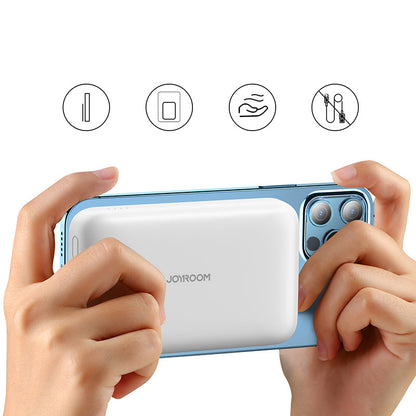 Bezdrátová externí baterie Joyroom JR-W020, 10000mAh, 20W, QC + PD + FQI, 1 x QI - 1 x USB-A - 1 x USB-C, Bílá
