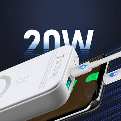Bezdrátová externí baterie Joyroom JR-W020, 10000mAh, 20W, QC + PD + FQI, 1 x QI - 1 x USB-A - 1 x USB-C, Bílá