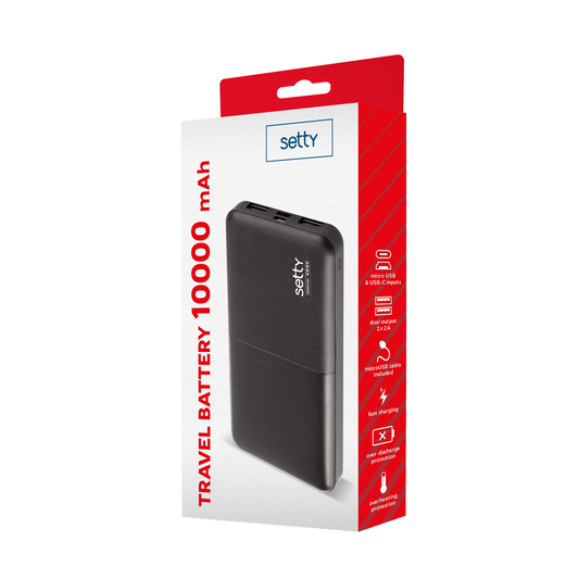 Externí baterie Setty, 10000mAh, 10W, 2 x USB-A, Černá
