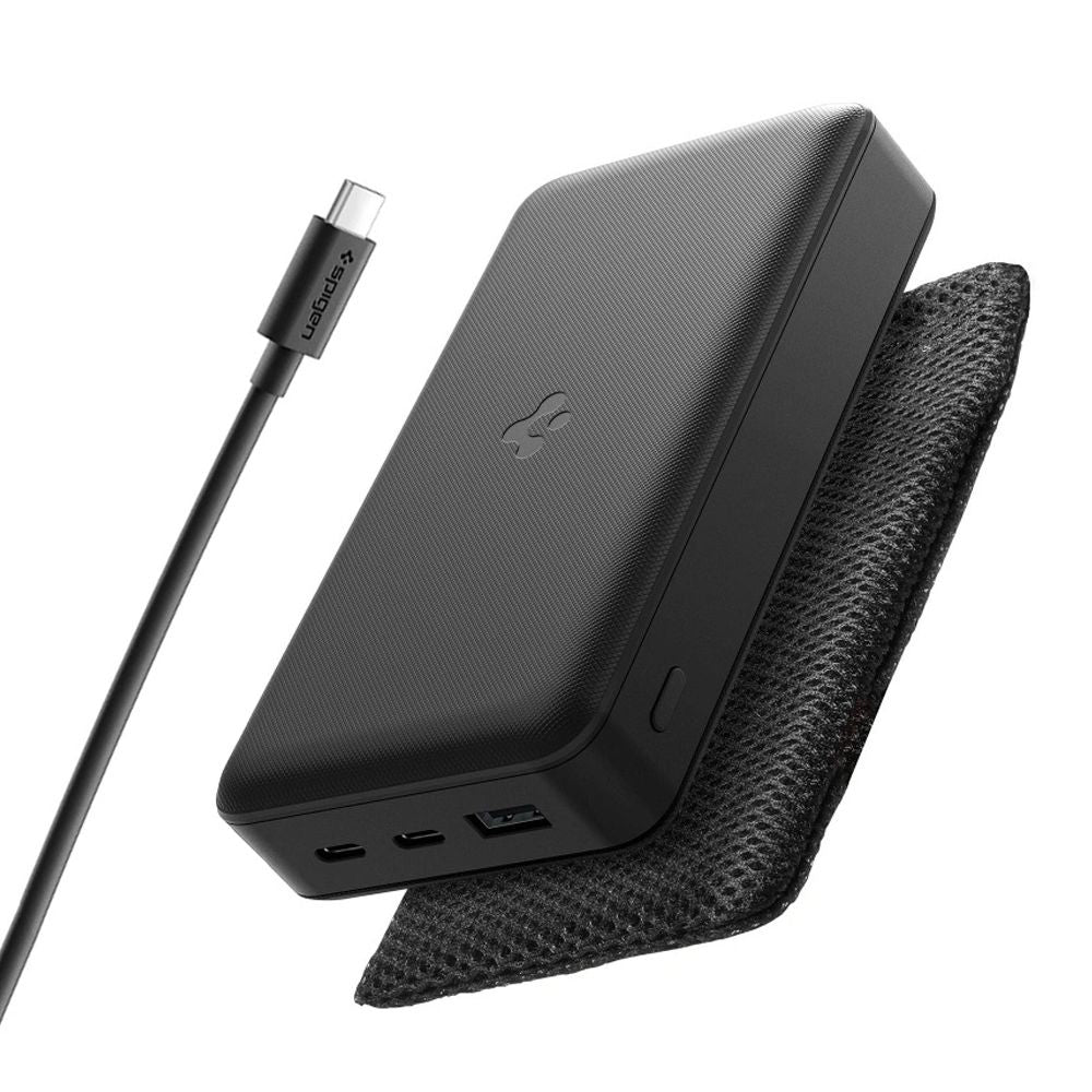 Externí baterie Spigen, 20000mAh, 30W, QC + PD, 1 x USB-A - 2 x USB-C, Černá