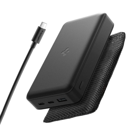 Externí baterie Spigen, 20000mAh, 30W, QC + PD, 1 x USB-A - 2 x USB-C, Černá