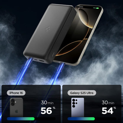 Externí baterie Spigen, 30000mAh, 30W, QC + PD, 1 x USB-A - 2 x USB-C, Černá