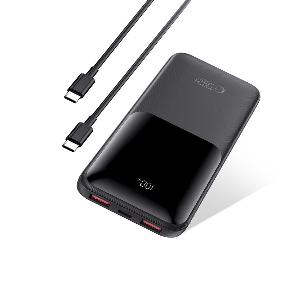 Tech-Protect PB01 External Battery, 10000mAh, 22.5W, QC + PD, 1 x USB-C - 2 x USB-A, Black