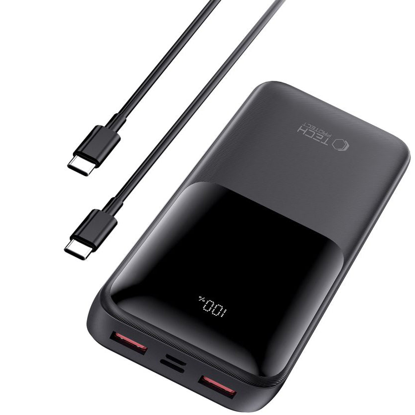 Externí baterie Tech-Protect PB02, 20000mAh, 22.5W, QC + PD, 1 x USB-C - 2 x USB-A, Černá
