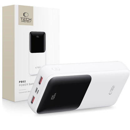 Externí baterie Tech-Protect PB02, 20000mAh, 22.5W, QC + PD, 1 x USB-C - 2 x USB-A, Bílá