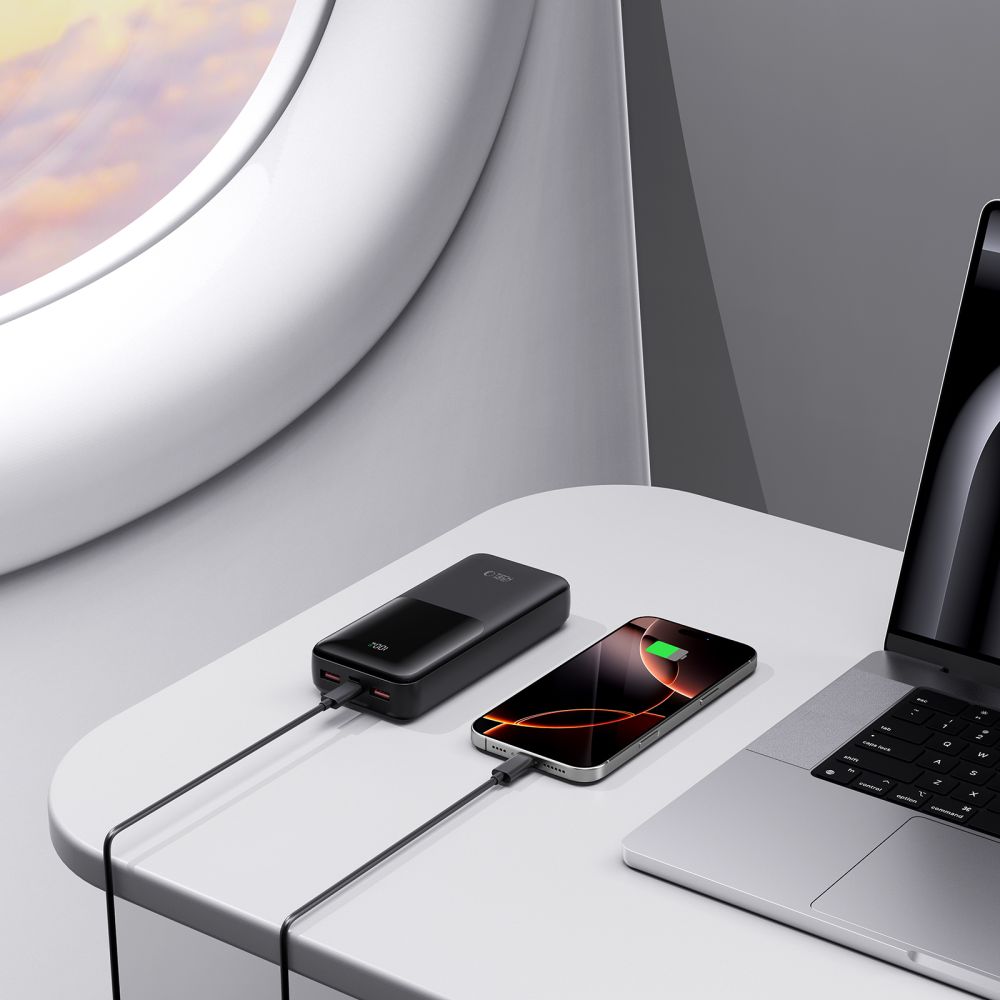 Externí baterie Tech-Protect PB02, 20000mAh, 22.5W, QC + PD, 1 x USB-C - 2 x USB-A, Černá