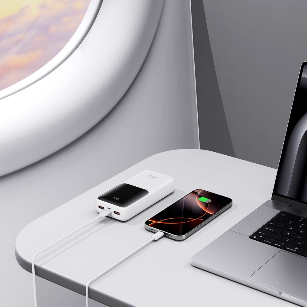 Externí baterie Tech-Protect PB02, 20000mAh, 22.5W, QC + PD, 1 x USB-C - 2 x USB-A, Bílá
