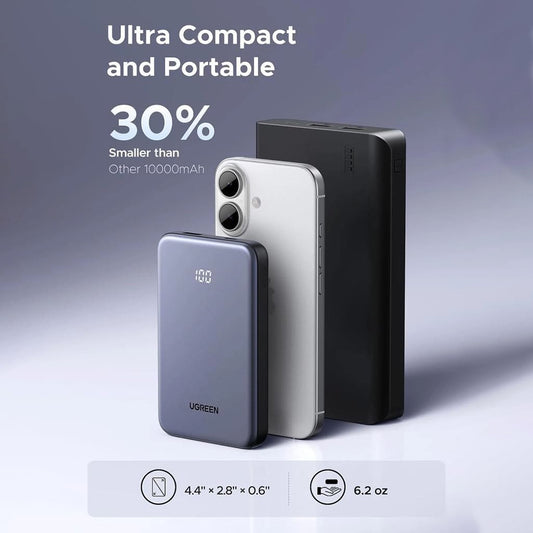 Externí baterie UGREEN 75131B, 10000mAh, 22.5W, QC + PD, 1 x USB-A - 1 x USB-C, šedá