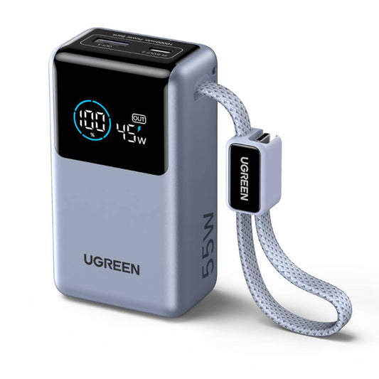 Externí baterie UGREEN Nexode Pro PB727 (75701B), 10000mAh, 55W, QC + PD, 1 x USB-A - 2 x USB-C, Šedá