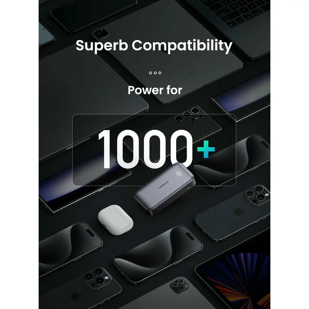Externí baterie UGREEN PB502, 10000mAh, 30W, QC + PD, 1 x USB-A - 1 x USB-C, šedá