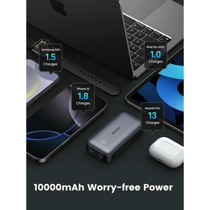 Externí baterie UGREEN PB502, 10000mAh, 30W, QC + PD, 1 x USB-A - 1 x USB-C, šedá