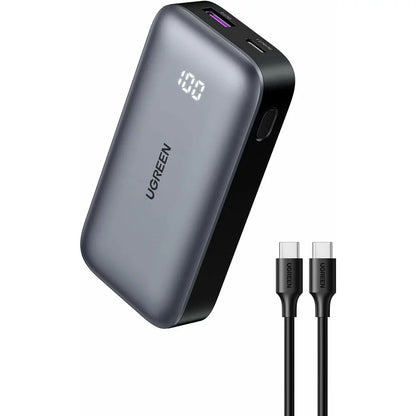 Externí baterie UGREEN PB502, 10000mAh, 30W, QC + PD, 1 x USB-A - 1 x USB-C, šedá