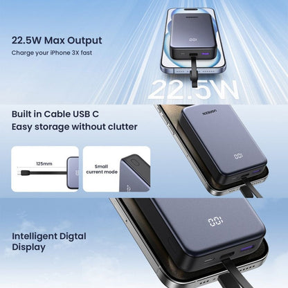 Externí baterie UGREEN PB505, 20000mAh, 22.5W, QC + PD, 1 x USB-A - 2 x USB-C, šedá