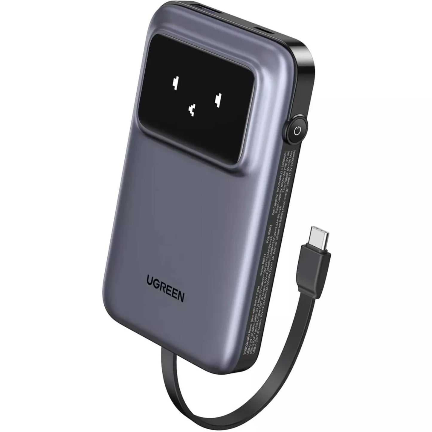 Externí baterie UGREEN PB511 Uno, 10000mAh, 30W, QC + PD, 1 x USB-A - 2 x USB-C, šedá