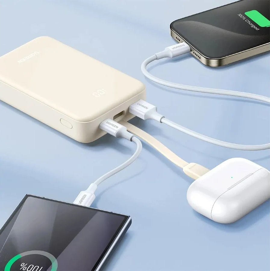 Externí baterie UGREEN PB521, 20000mAh, 30W, QC + PD, 1 x USB-A - 2 x USB-C, Bílá