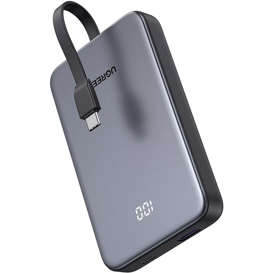 Externí baterie UGREEN PB526 (75161B), 10000mAh, 20W, QC + PD, 1 x USB-A - 2 x USB-C, Šedá