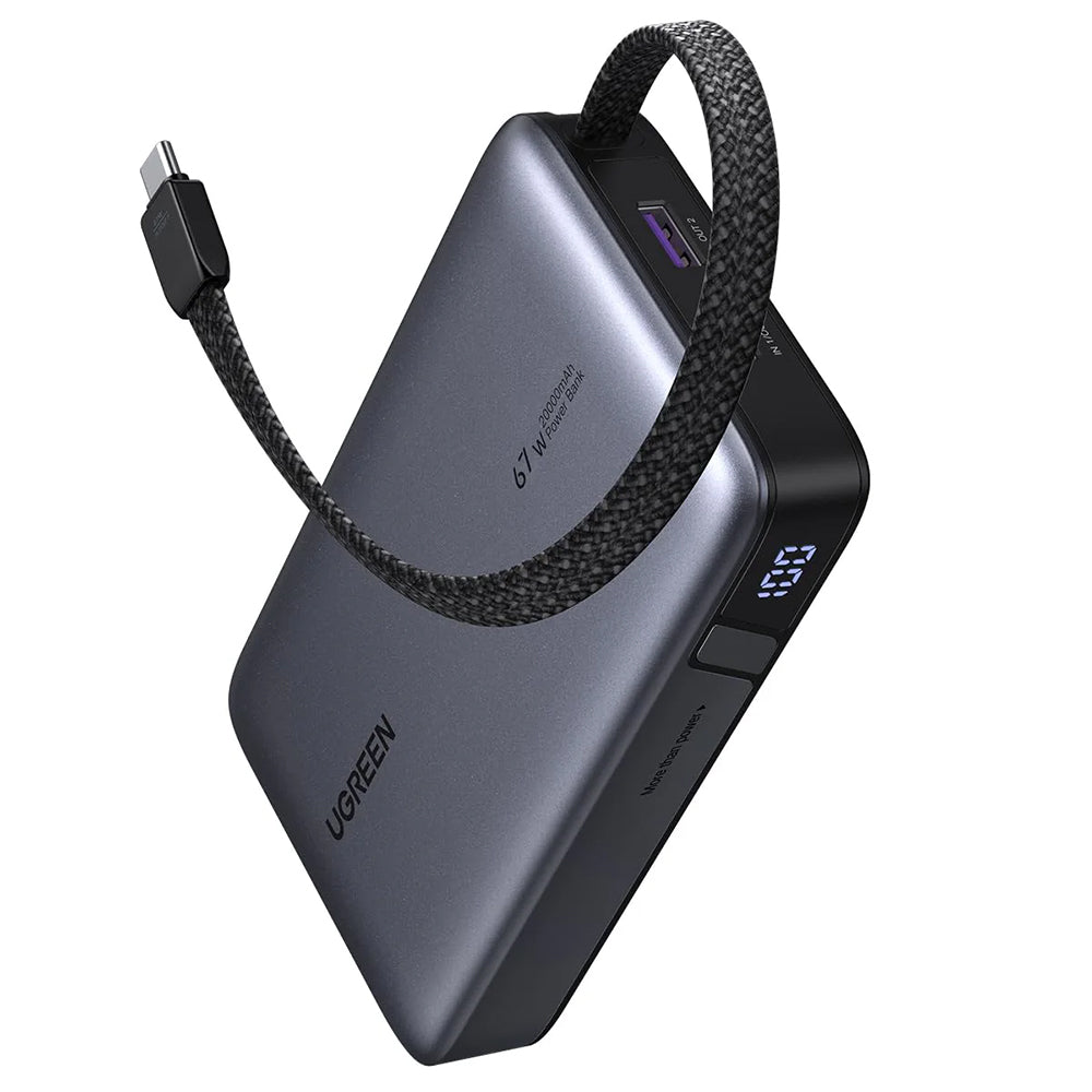 Externí baterie UGREEN PB550, 20000mAh, 67W, QC + PD, 1 x USB-A - 2 x USB-C, šedá