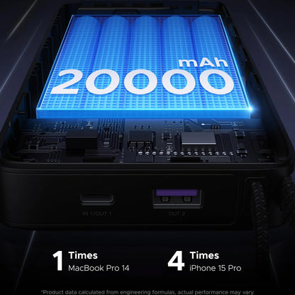 Externí baterie UGREEN PB550, 20000mAh, 67W, QC + PD, 1 x USB-A - 2 x USB-C, šedá